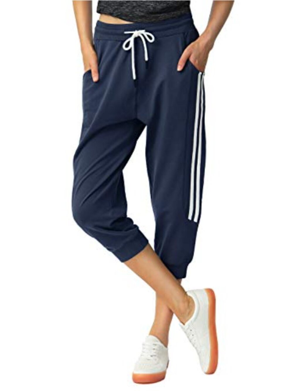 Capri Sweatpants for Women Cotton Cropped Joggers with Pockets Slim Fit